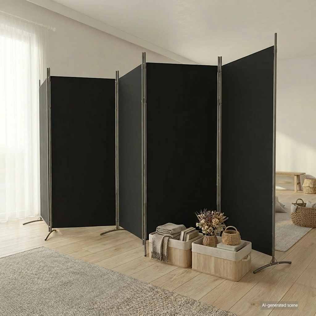 5-Panel Room Divider Black 433x180 cm Fabric