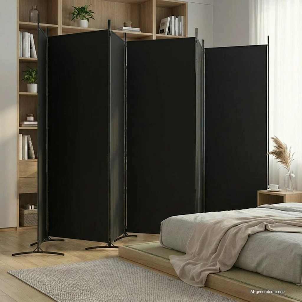 6-Panel Room Divider Black 520x180 cm Fabric