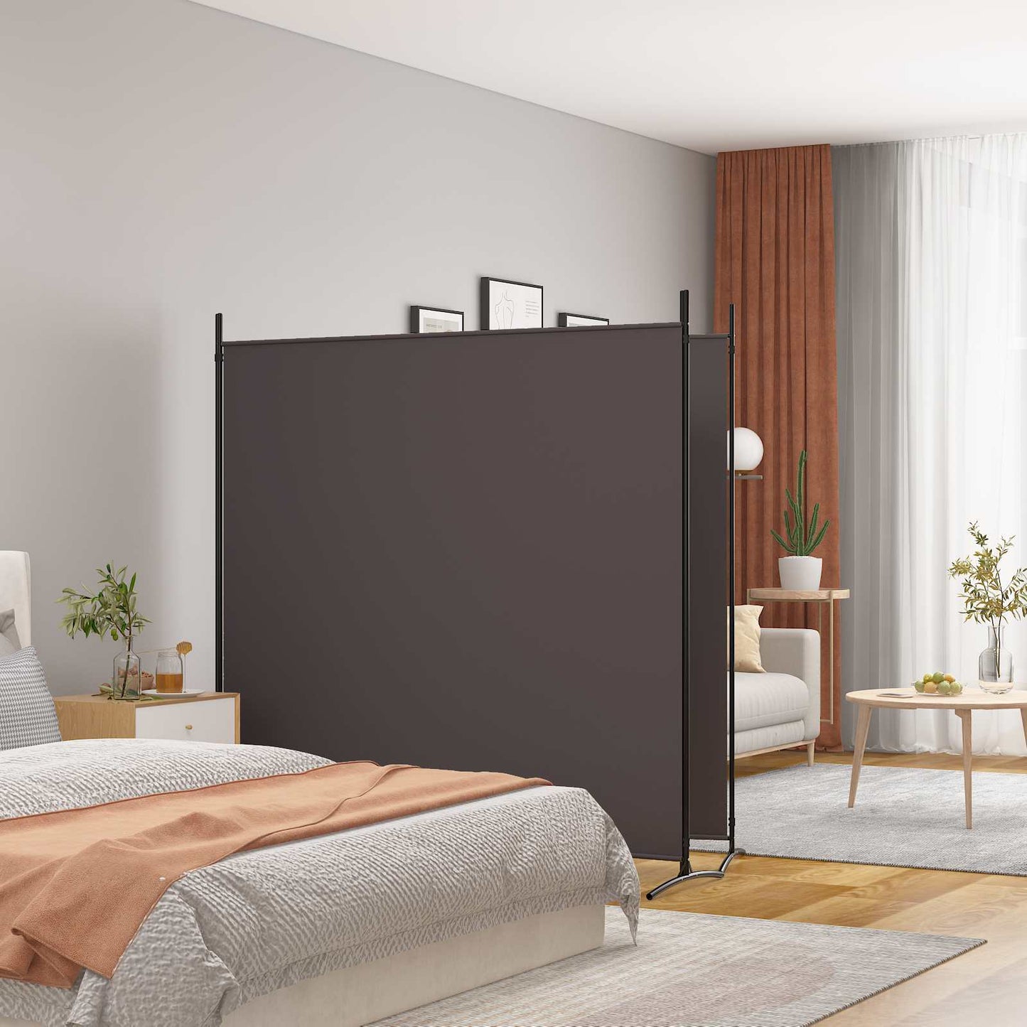 2-Panel Room Divider Brown 348x180 cm Fabric