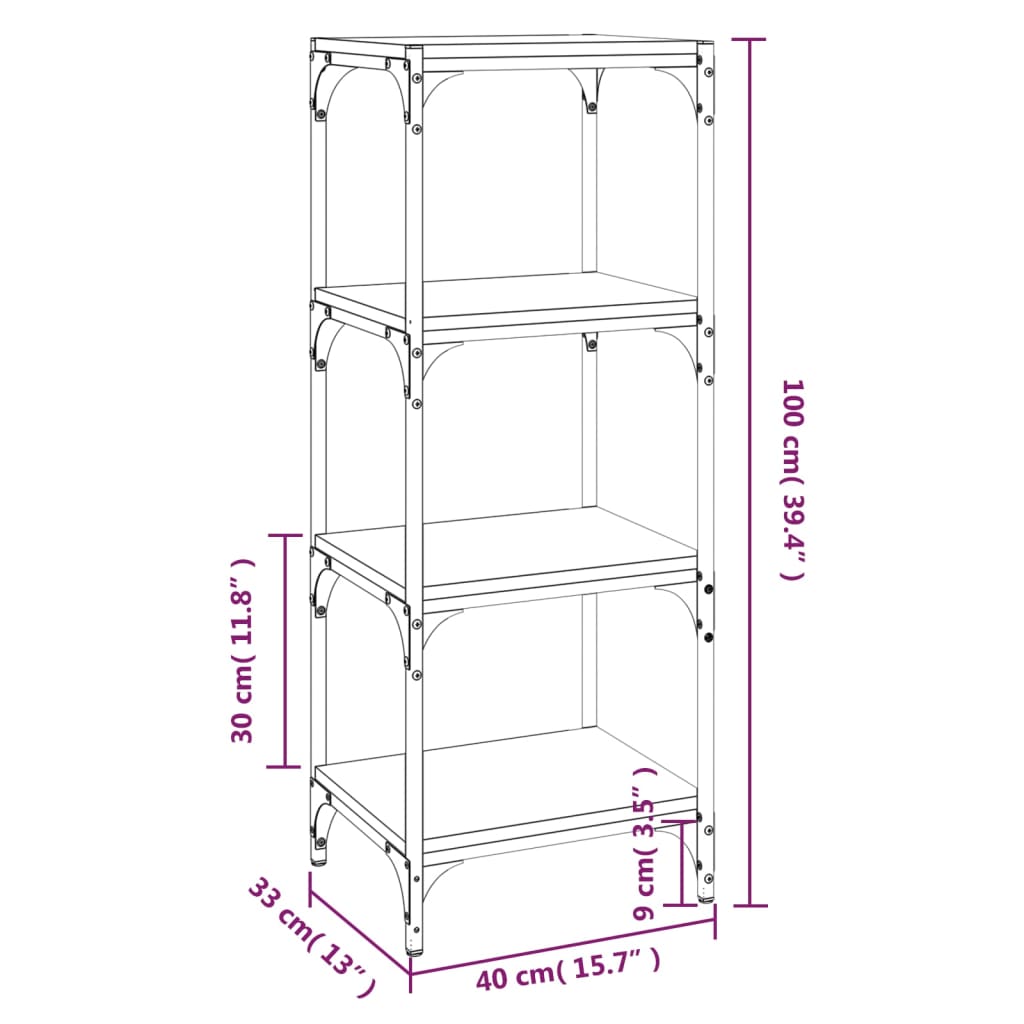 vidaXL Book Cabinet Smoked Oak 40x33x100 cm Engineered Wood and Steel