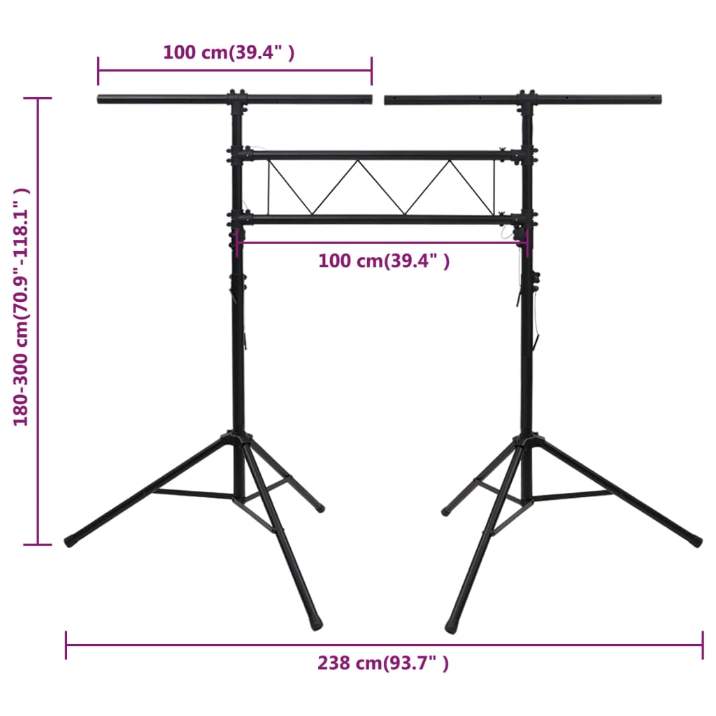 vidaXL Light Stand Black 238x115x(180-300) cm Steel