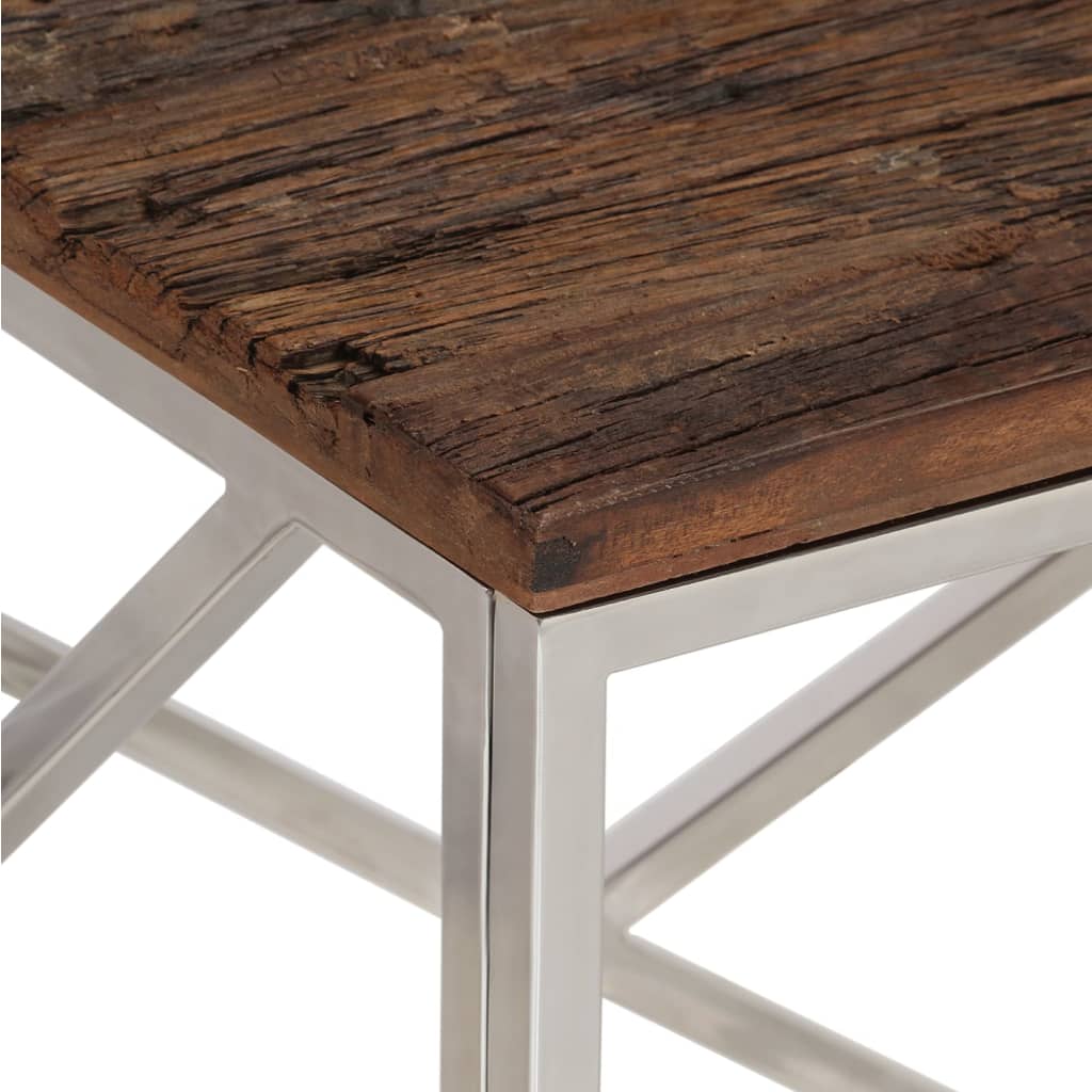 Coffee Table Silver Stainless Steel and Solid Sleeper Wood