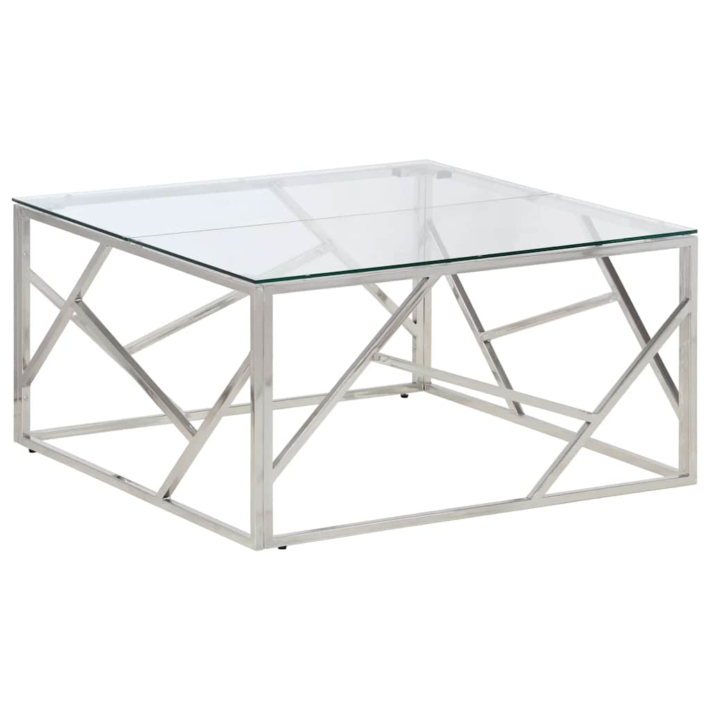 Coffee Table Silver Stainless Steel and Tempered Glass