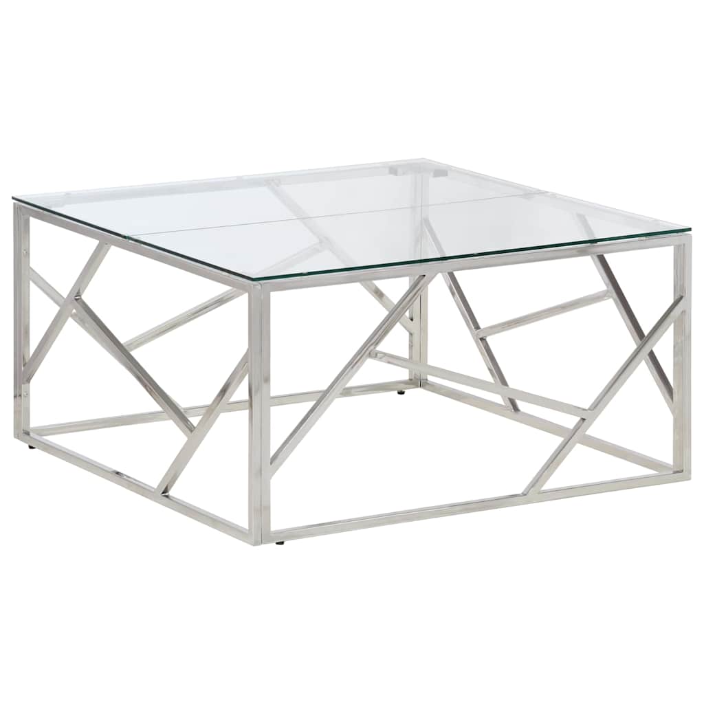 Coffee Table Silver Stainless Steel and Tempered Glass