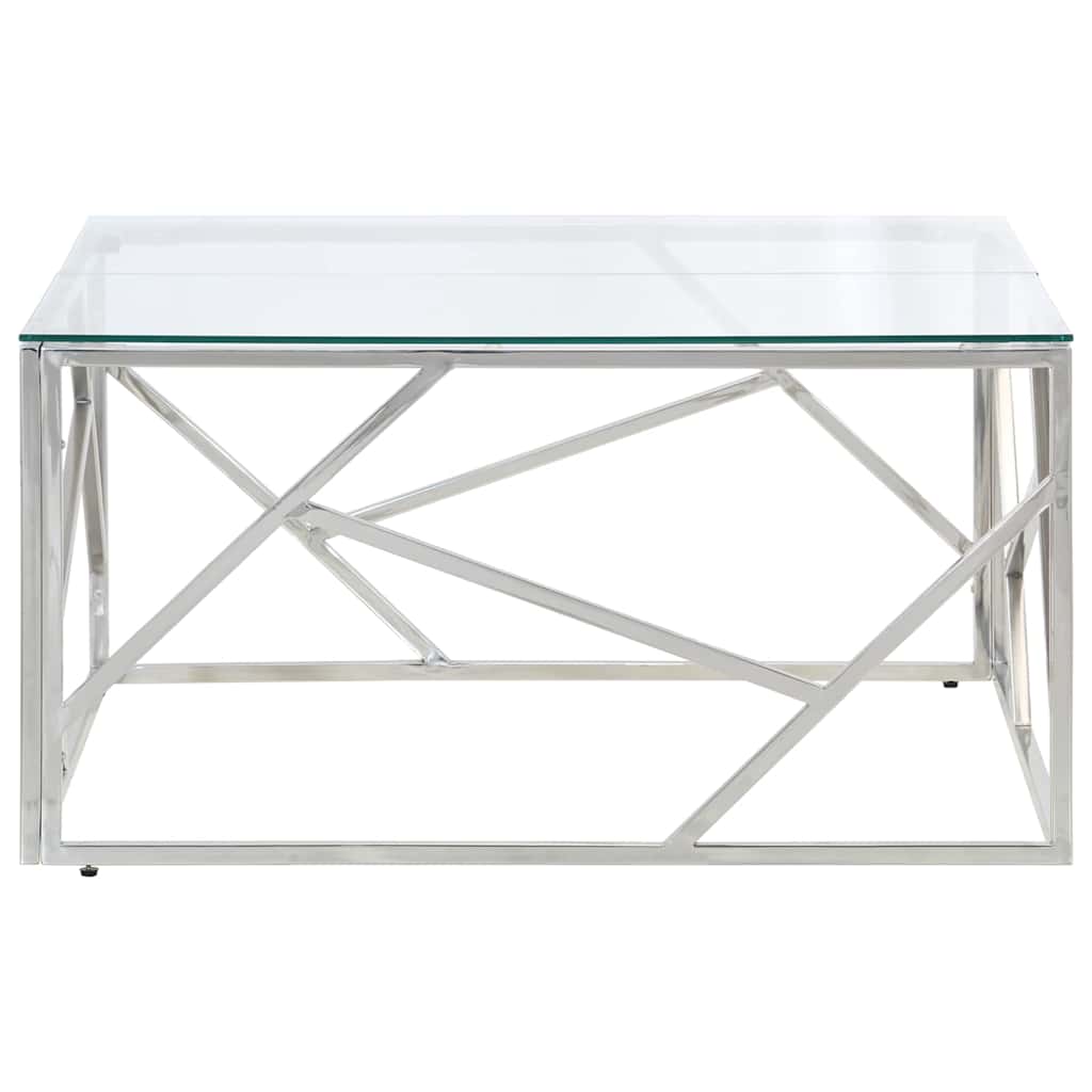 Coffee Table Silver Stainless Steel and Tempered Glass