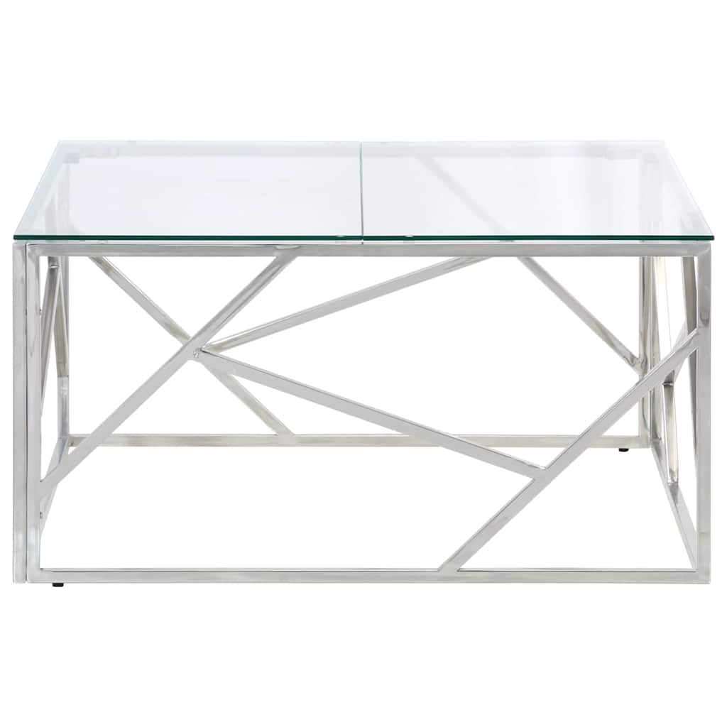 Coffee Table Silver Stainless Steel and Tempered Glass