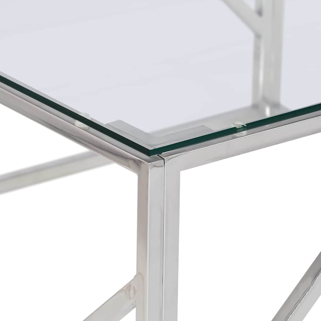 Coffee Table Silver Stainless Steel and Tempered Glass
