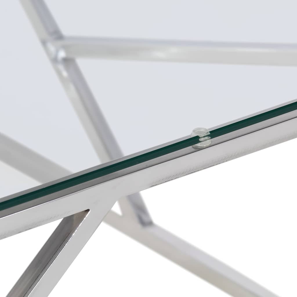 Coffee Table Silver Stainless Steel and Tempered Glass