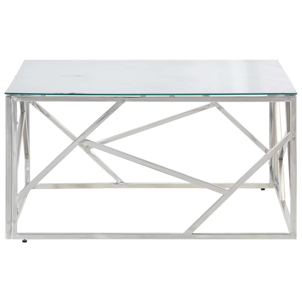 Coffee Table Silver Stainless Steel and Tempered Glass