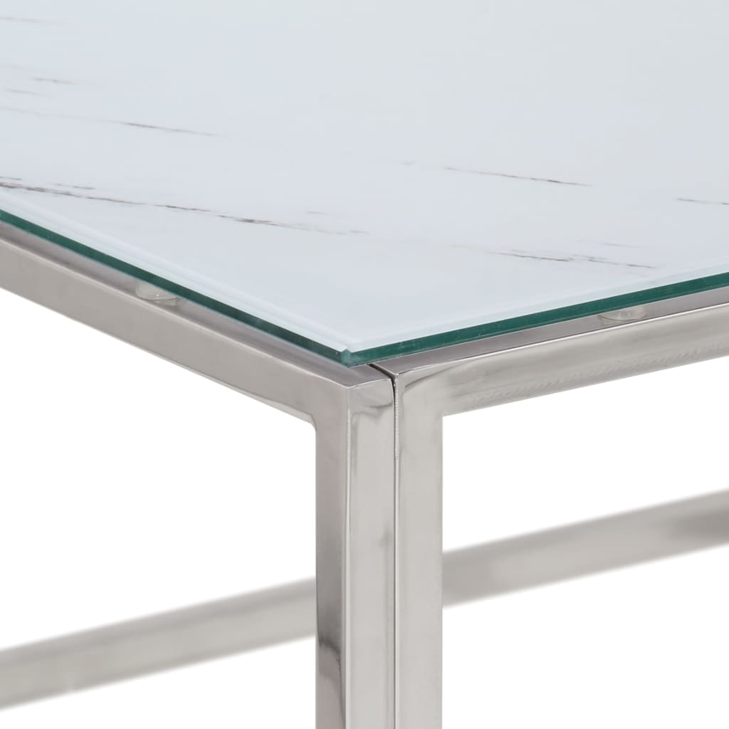 Coffee Table Silver Stainless Steel and Tempered Glass