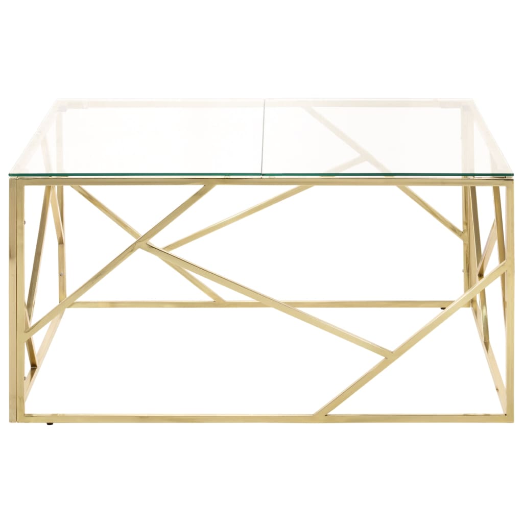 Coffee Table Gold Stainless Steel and Tempered Glass