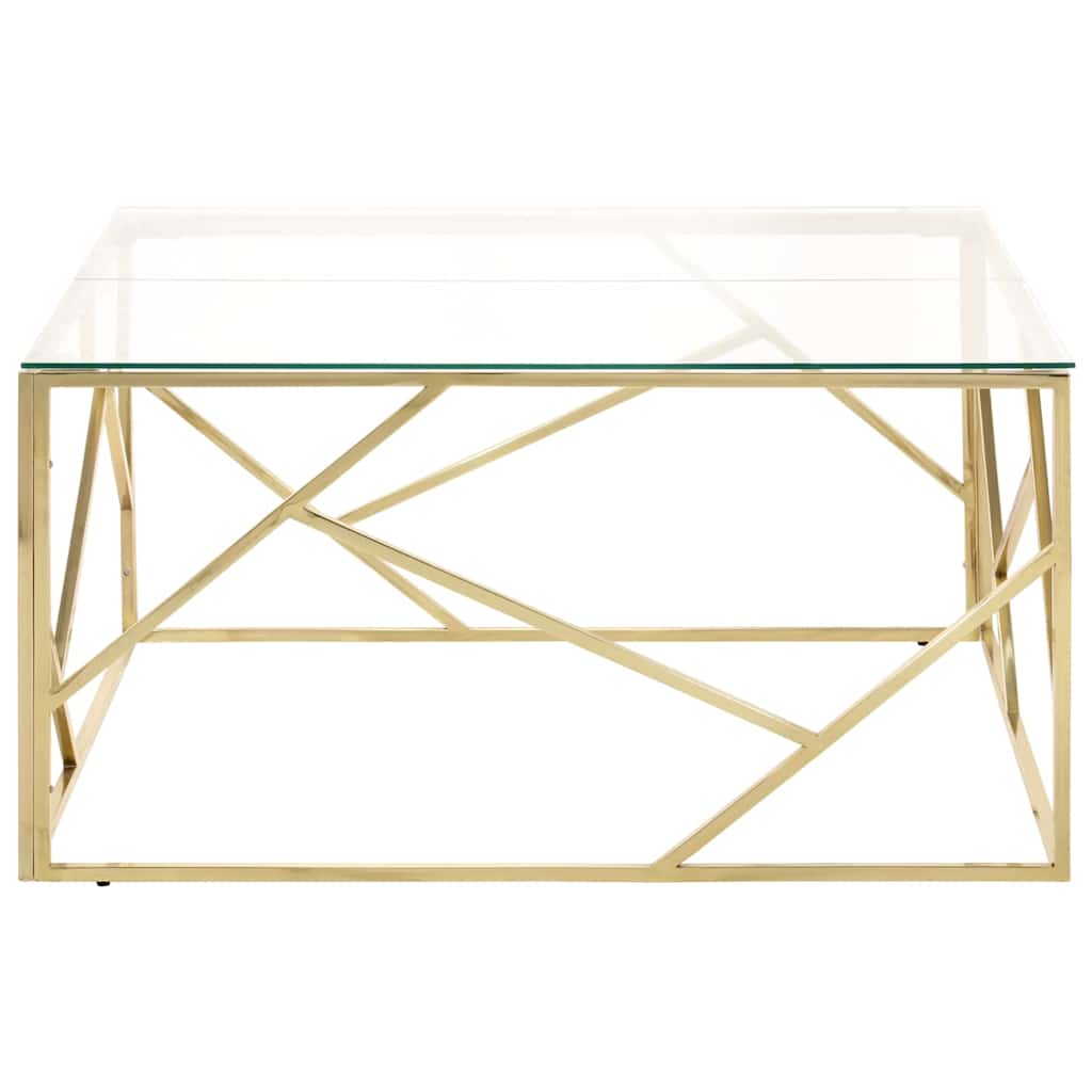 Coffee Table Gold Stainless Steel and Tempered Glass