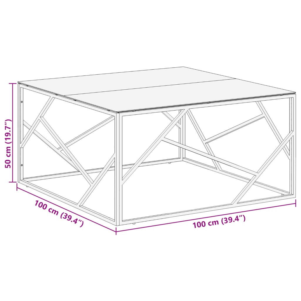 Coffee Table Gold Stainless Steel and Tempered Glass
