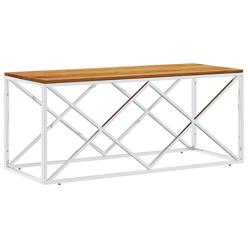 Coffee Table Stainless Steel and Solid Wood Acacia
