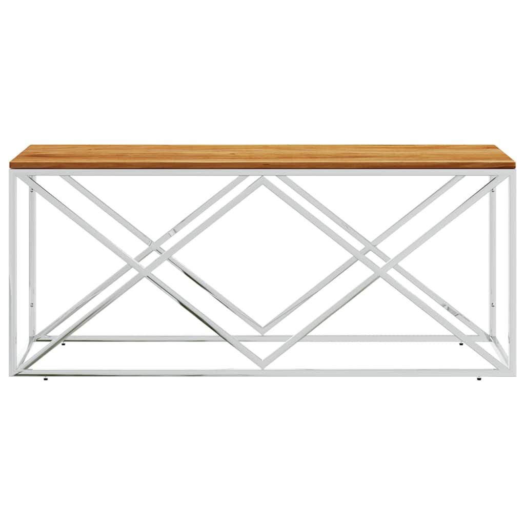 Coffee Table Stainless Steel and Solid Wood Acacia
