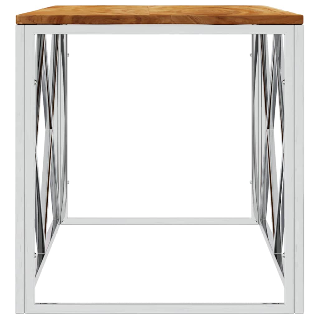 Coffee Table Stainless Steel and Solid Wood Acacia