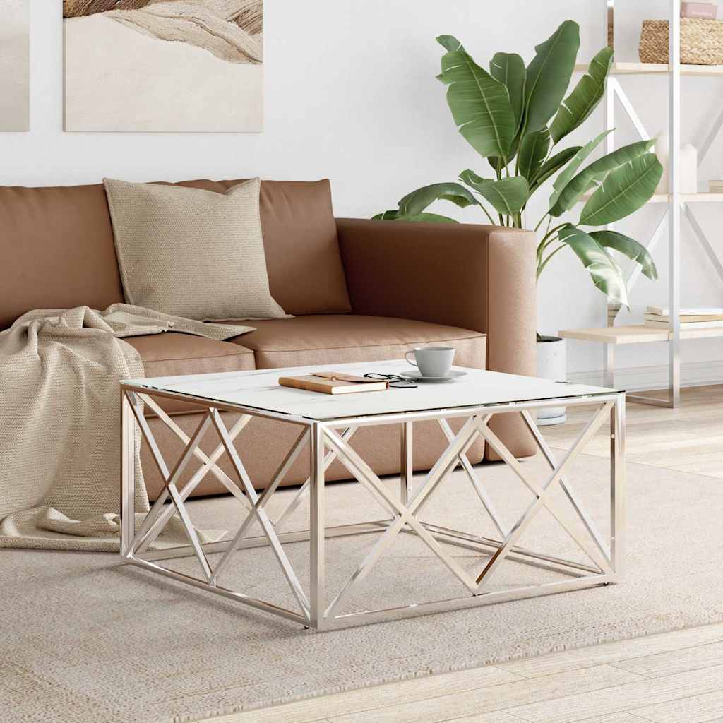 Coffee Table Silver 80x80x40 cm Stainless Steel and Glass