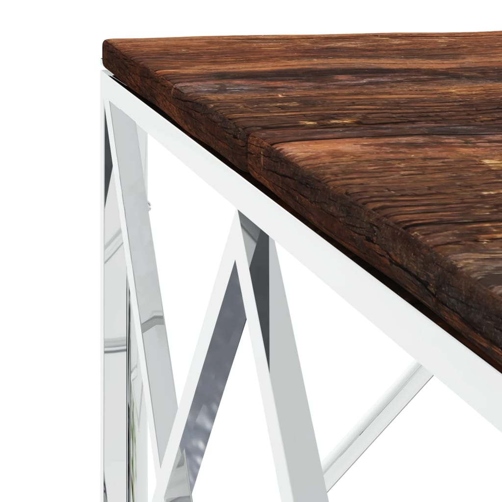 Coffee Table Stainless Steel and Solid Wood Reclaimed