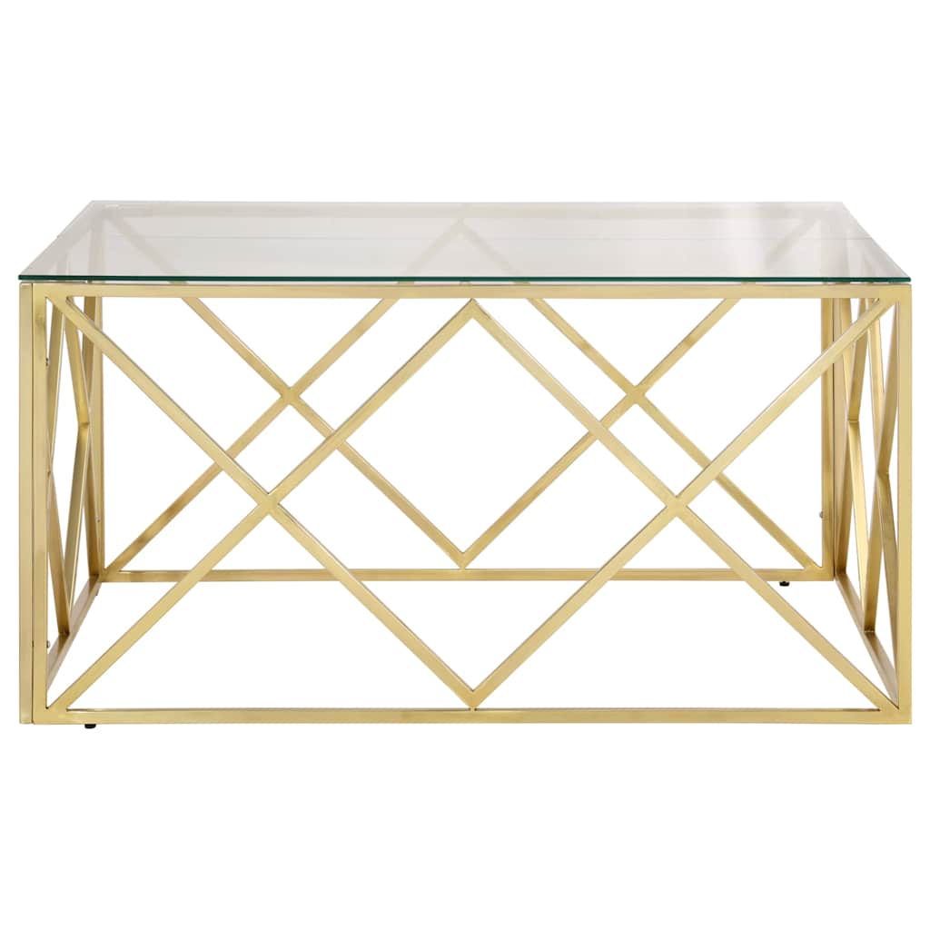 Coffee Table Gold Stainless Steel and Tempered Glass