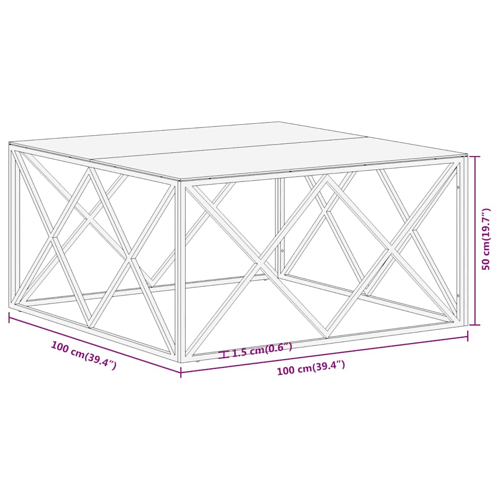 Coffee Table Gold Stainless Steel and Tempered Glass