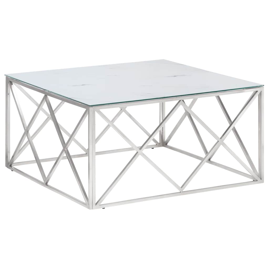 Coffee Table Silver Stainless Steel and Tempered Glass