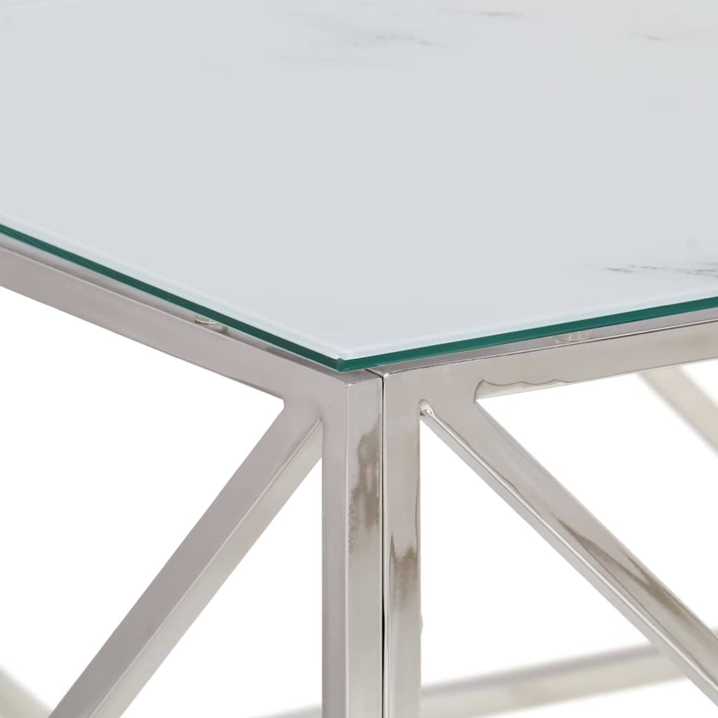 Coffee Table Silver Stainless Steel and Tempered Glass