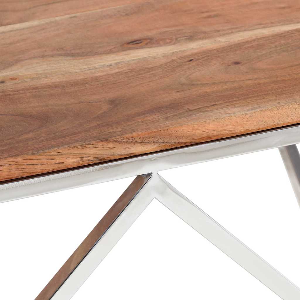 Coffee Table Silver Stainless Steel and Solid Acacia Wood