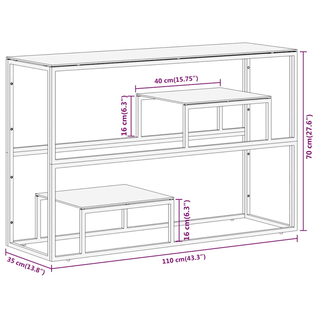 Console Table Gold Stainless Steel and Tempered Glass