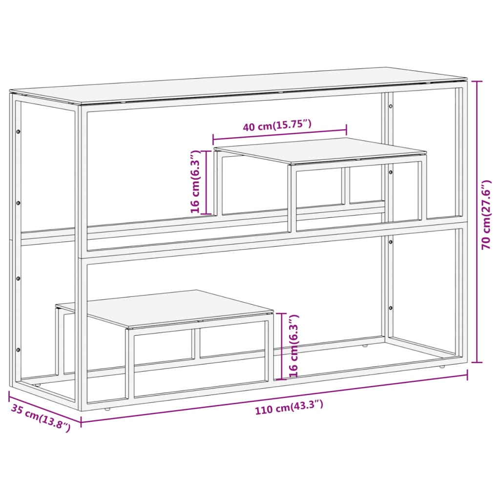 Console Table Silver Stainless Steel and Tempered Glass