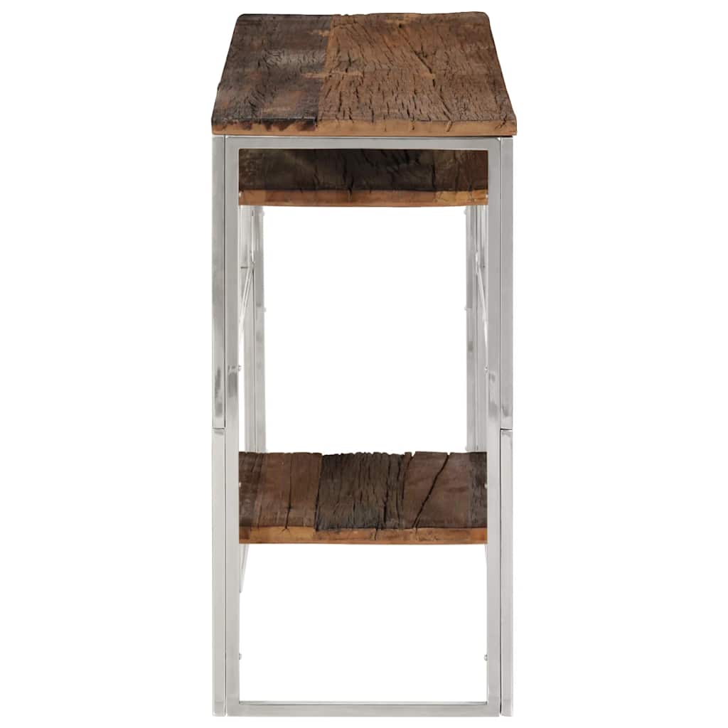 Console Table Silver Stainless Steel and Solid Sleeper Wood