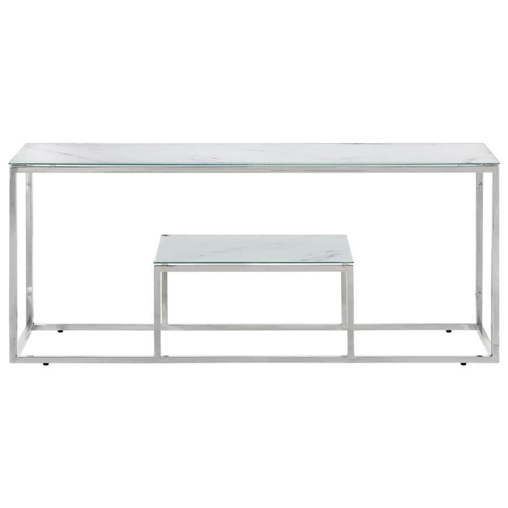 Coffee Table Silver Stainless Steel and Tempered Glass