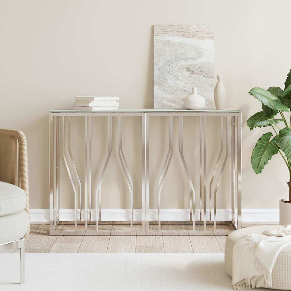 Console Table Silver 110x30x70 cm Stainless Steel and Glass