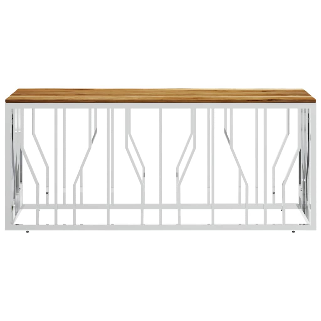 Coffee Table Silver Stainless Steel and Solid Wood Acacia