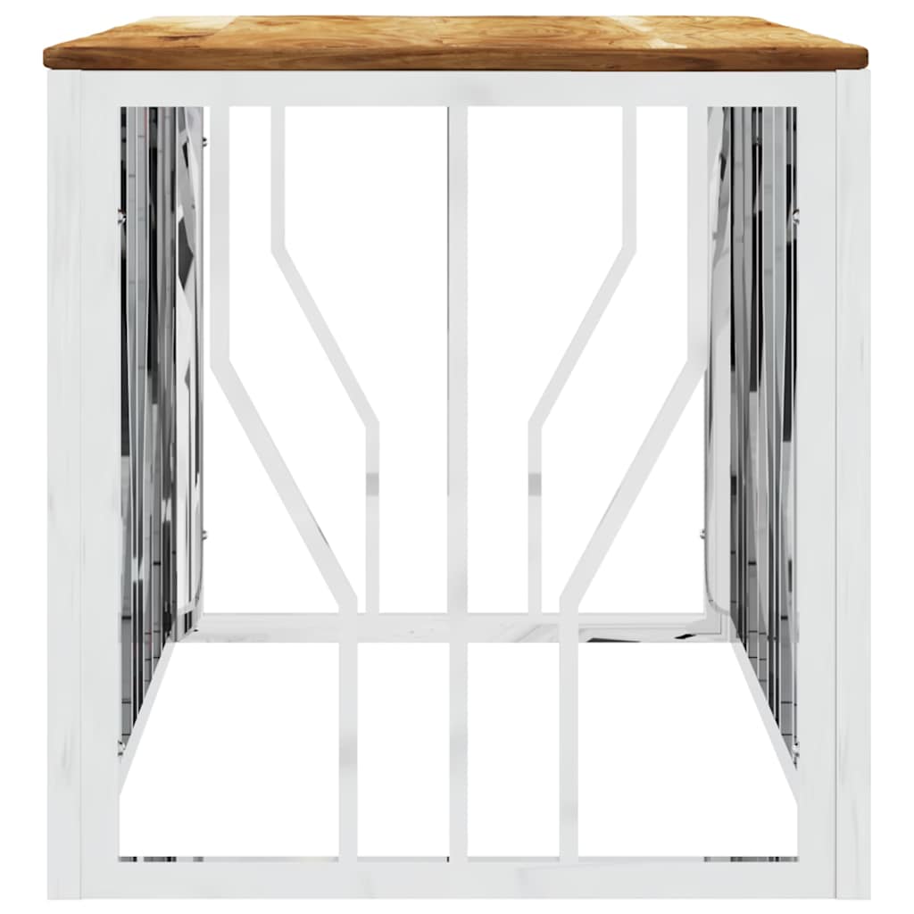Coffee Table Silver Stainless Steel and Solid Wood Acacia