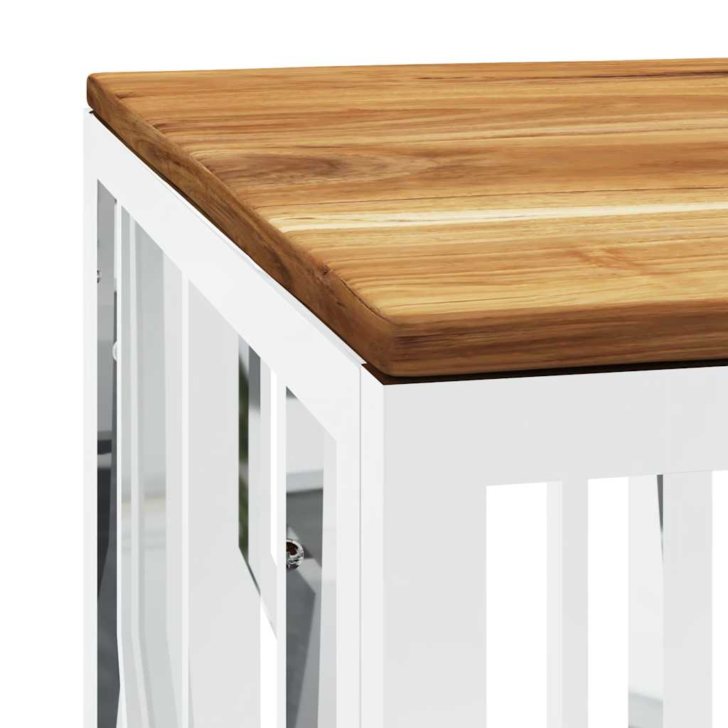 Coffee Table Silver Stainless Steel and Solid Wood Acacia