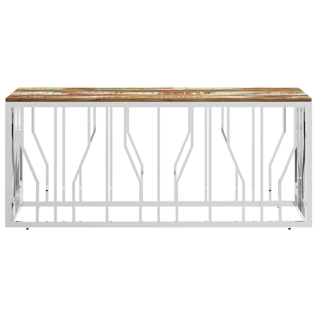 Coffee Table Silver Stainless Steel and Solid Wood Reclaimed