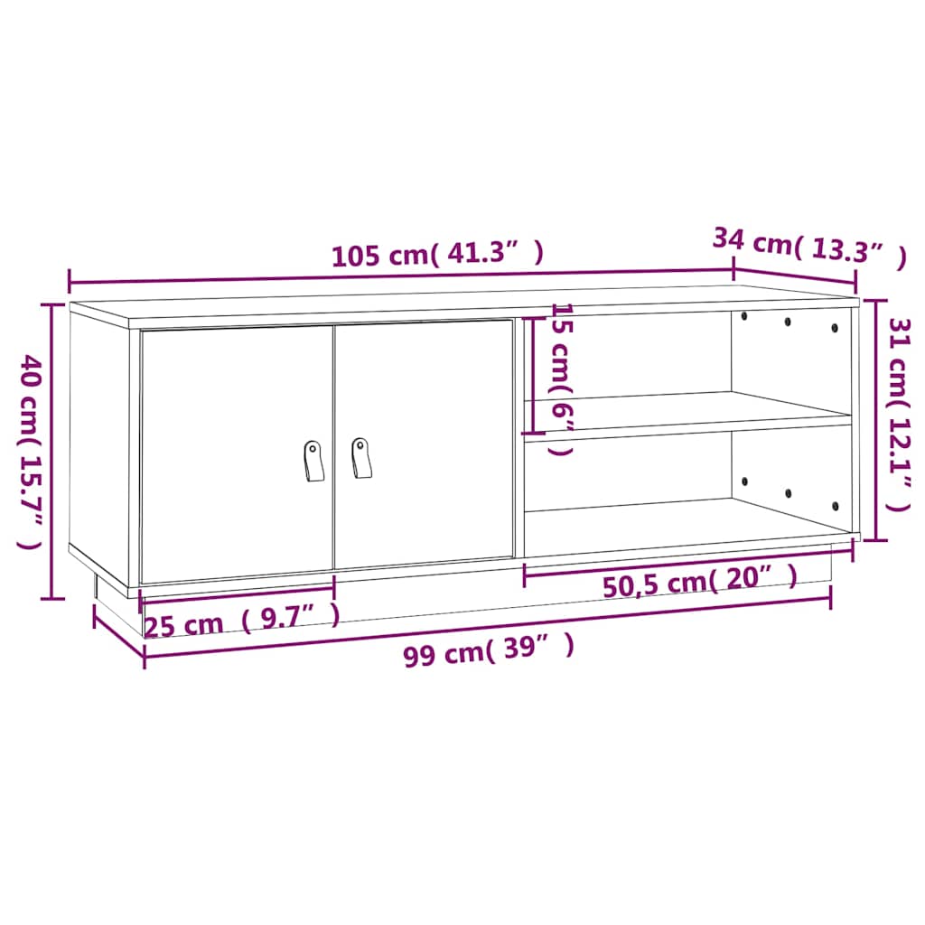 818224 vidaXL TV Cabinet Black 105x34x40 cm Solid Wood Pine