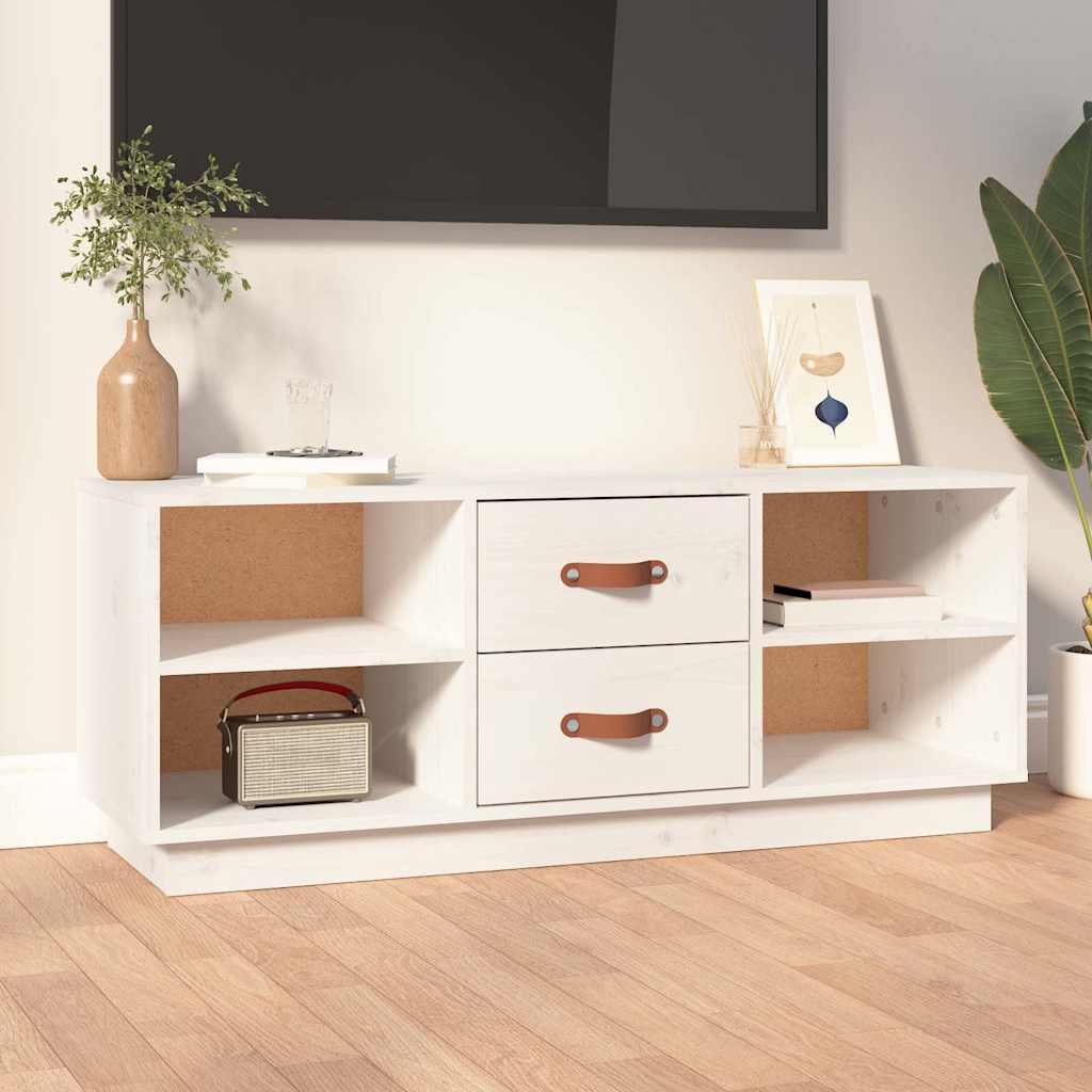 TV Cabinet White 100x34x40 cm Solid Wood Pine