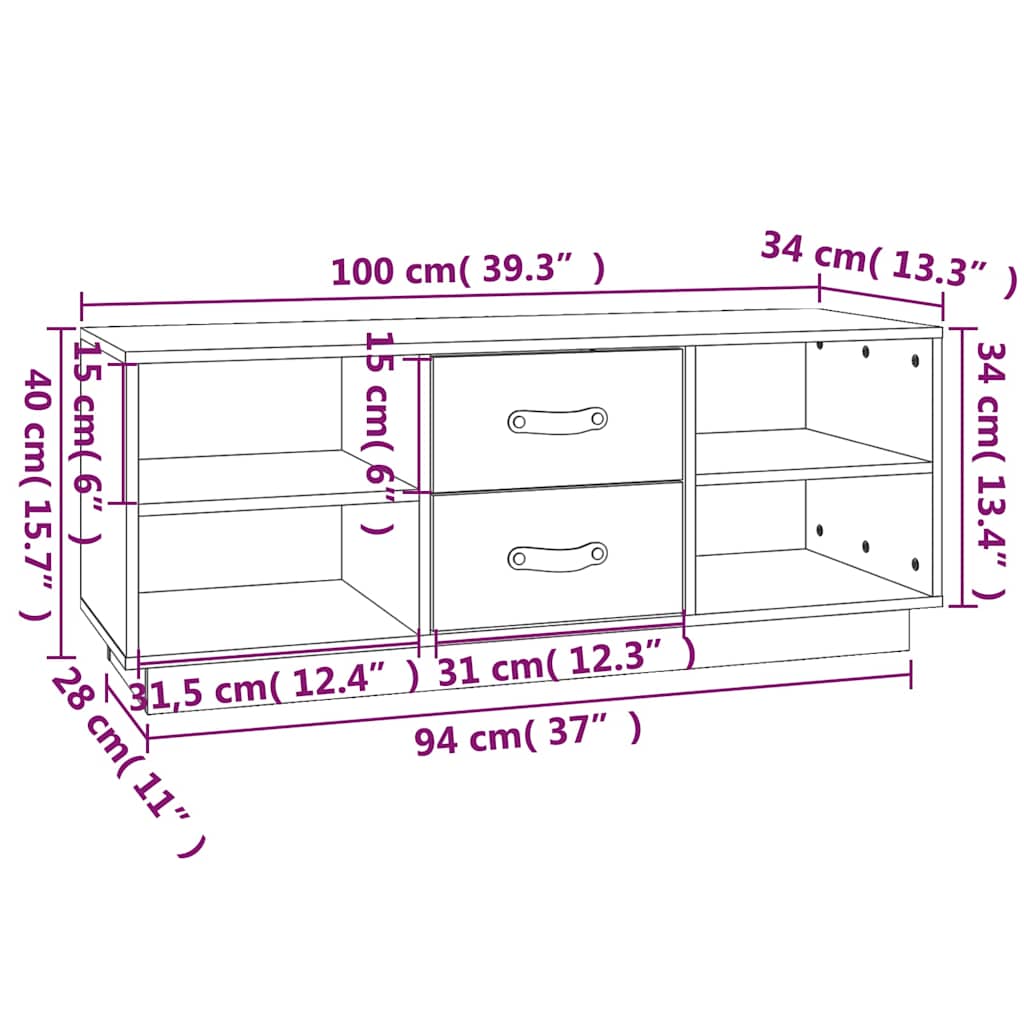 TV Cabinet Grey 100x34x40 cm Solid Wood Pine