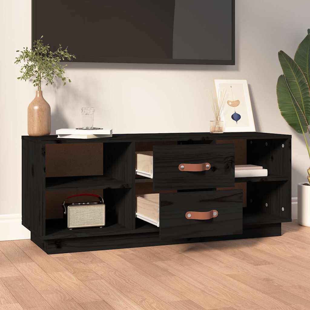TV Cabinet Black 100x34x40 cm Solid Wood Pine
