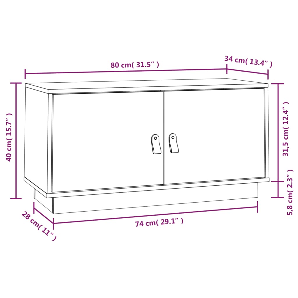 vidaXL TV Cabinet 80x34x40 cm Solid Wood Pine