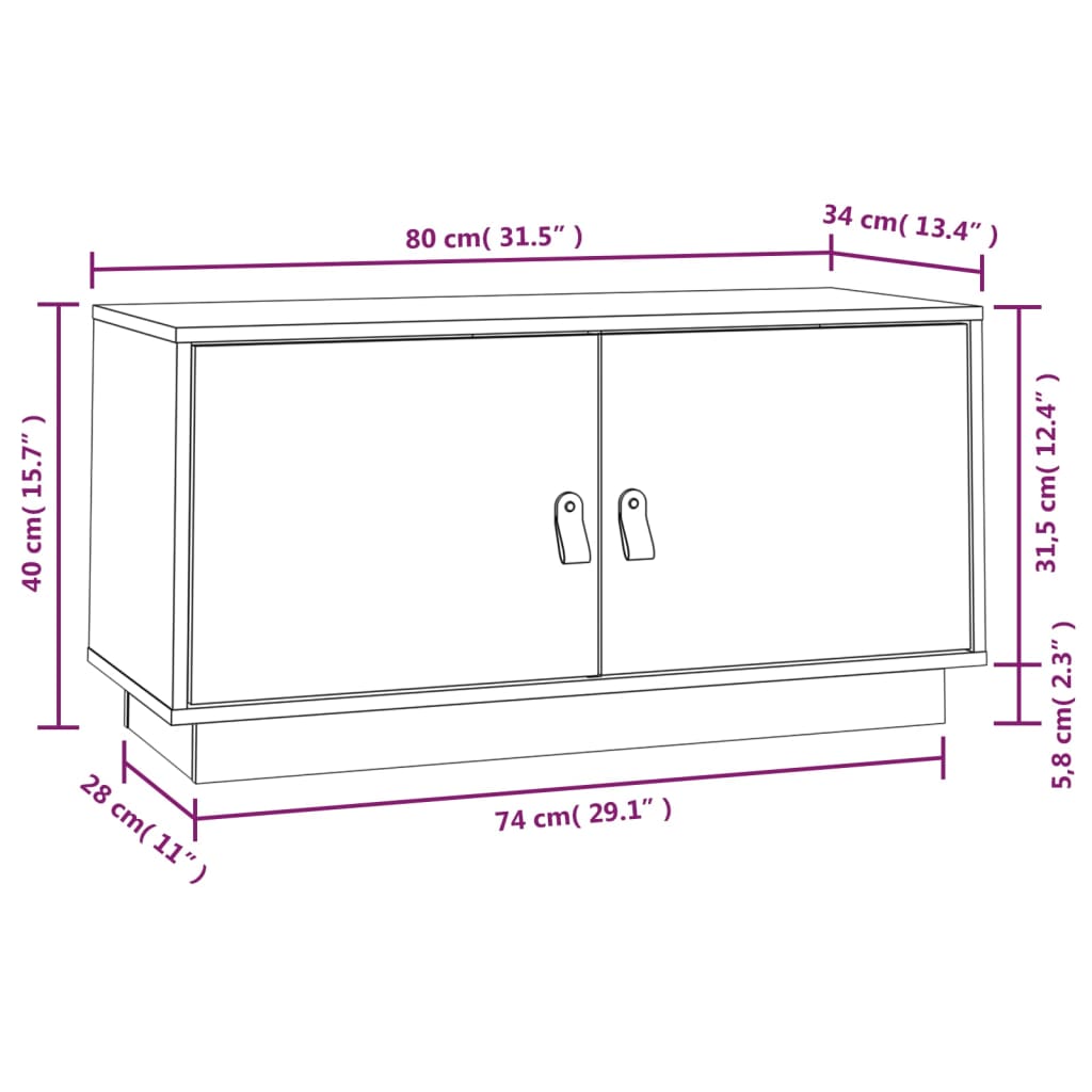 vidaXL TV Cabinet Grey 80x34x40 cm Solid Wood Pine