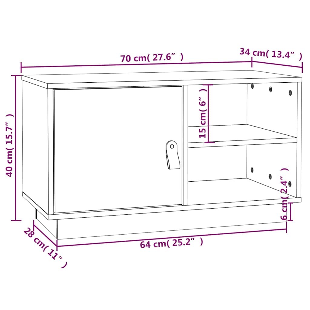 818236 vidaXL TV Cabinet White 70x34x40 cm Solid Wood Pine