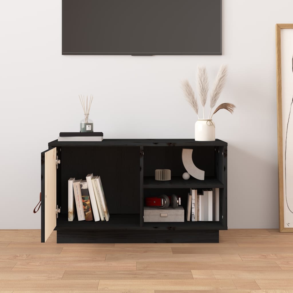 vidaXL TV Cabinet Black 70x34x40 cm Solid Wood Pine