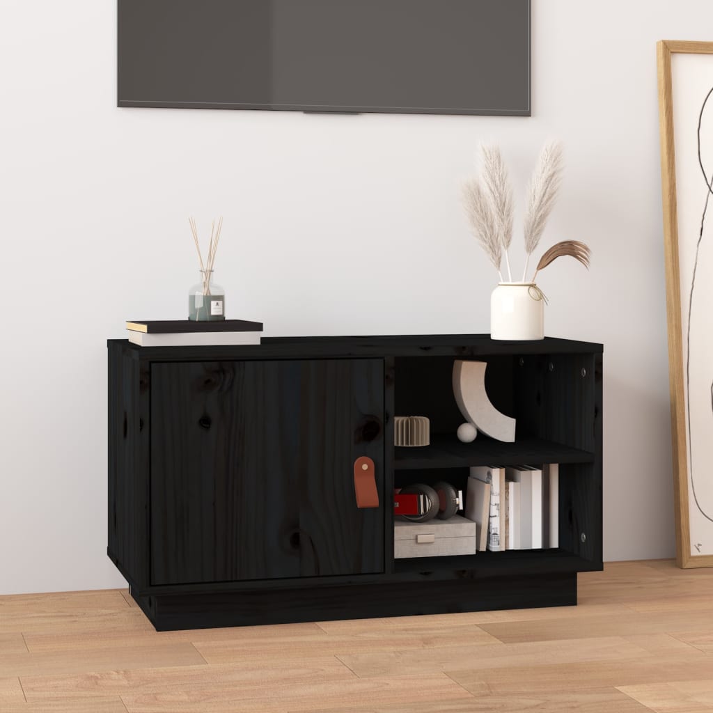 vidaXL TV Cabinet Black 70x34x40 cm Solid Wood Pine