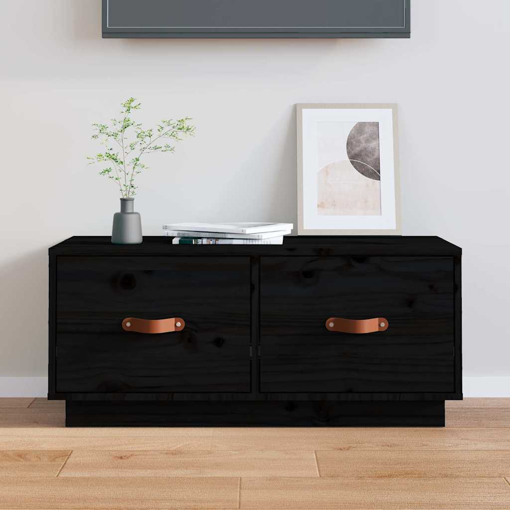818244 vidaXL TV Cabinet Black 80x34x35 cm Solid Wood Pine