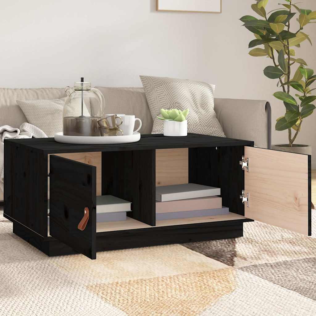818254 vidaXL Coffee Table Black 80x50x35 cm Solid Wood Pine