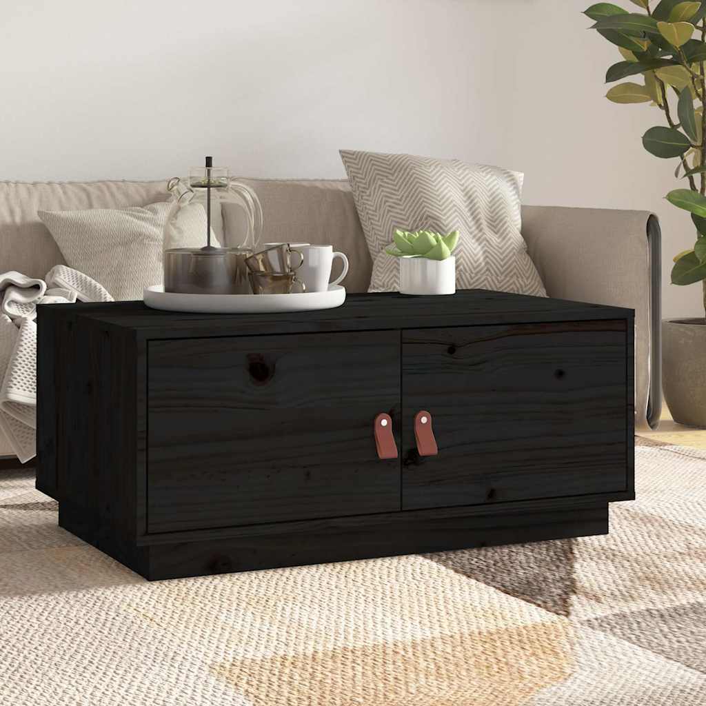 818254 vidaXL Coffee Table Black 80x50x35 cm Solid Wood Pine