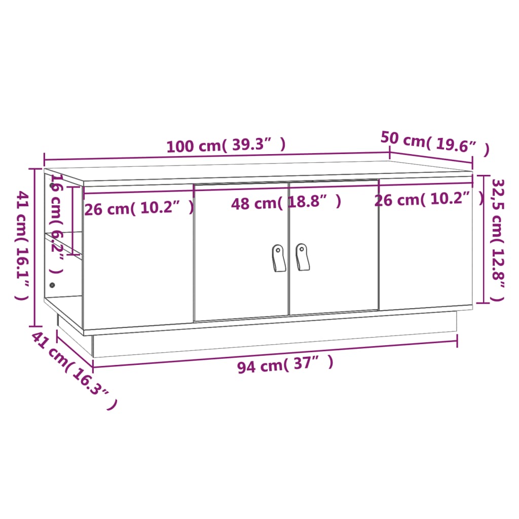 818259 vidaXL Coffee Table Black 100x50x41 cm Solid Wood Pine