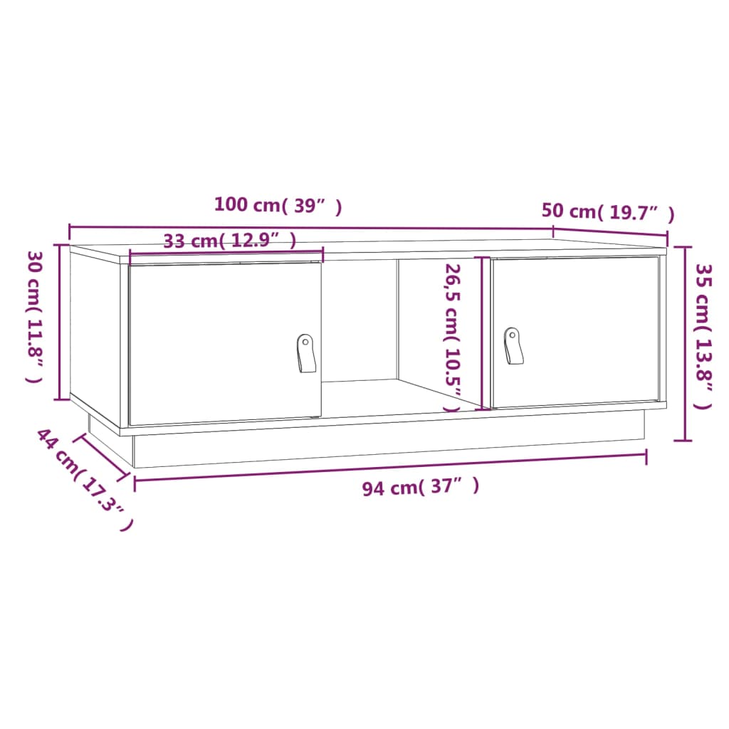 Coffee Table White 100x50x35 cm Solid Wood Pine